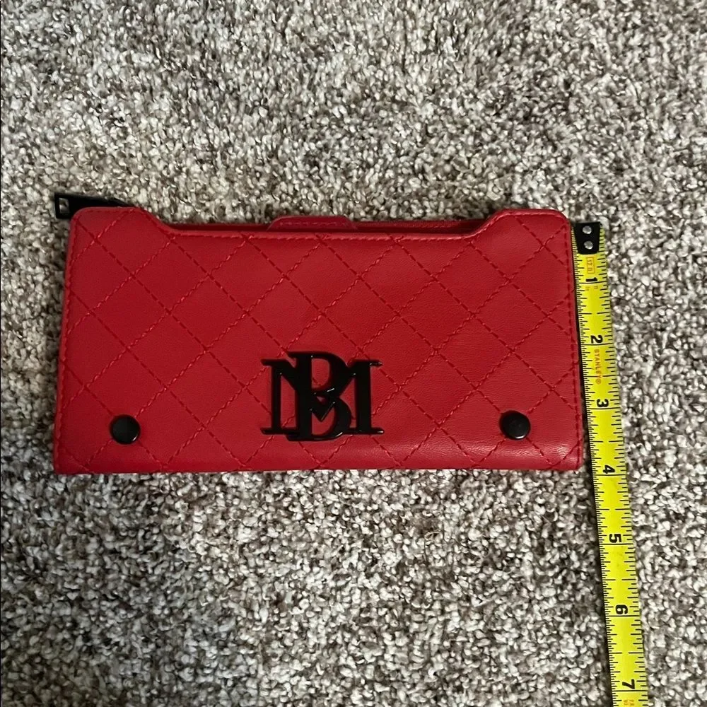 Badgley Mischka Red Quilted Vegan Leather Bifold Wallet with Extra Card Insert